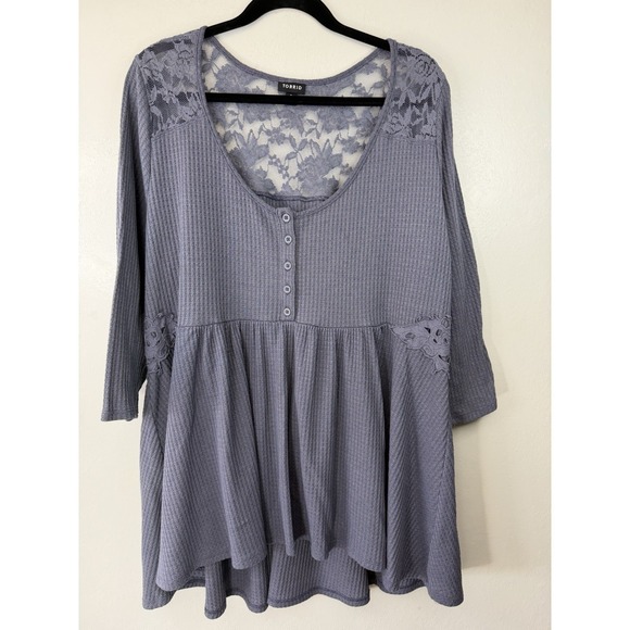torrid Tops - Torrid 2 Dusty Blue Waffle Knit‎ Tunic W Lace Accents